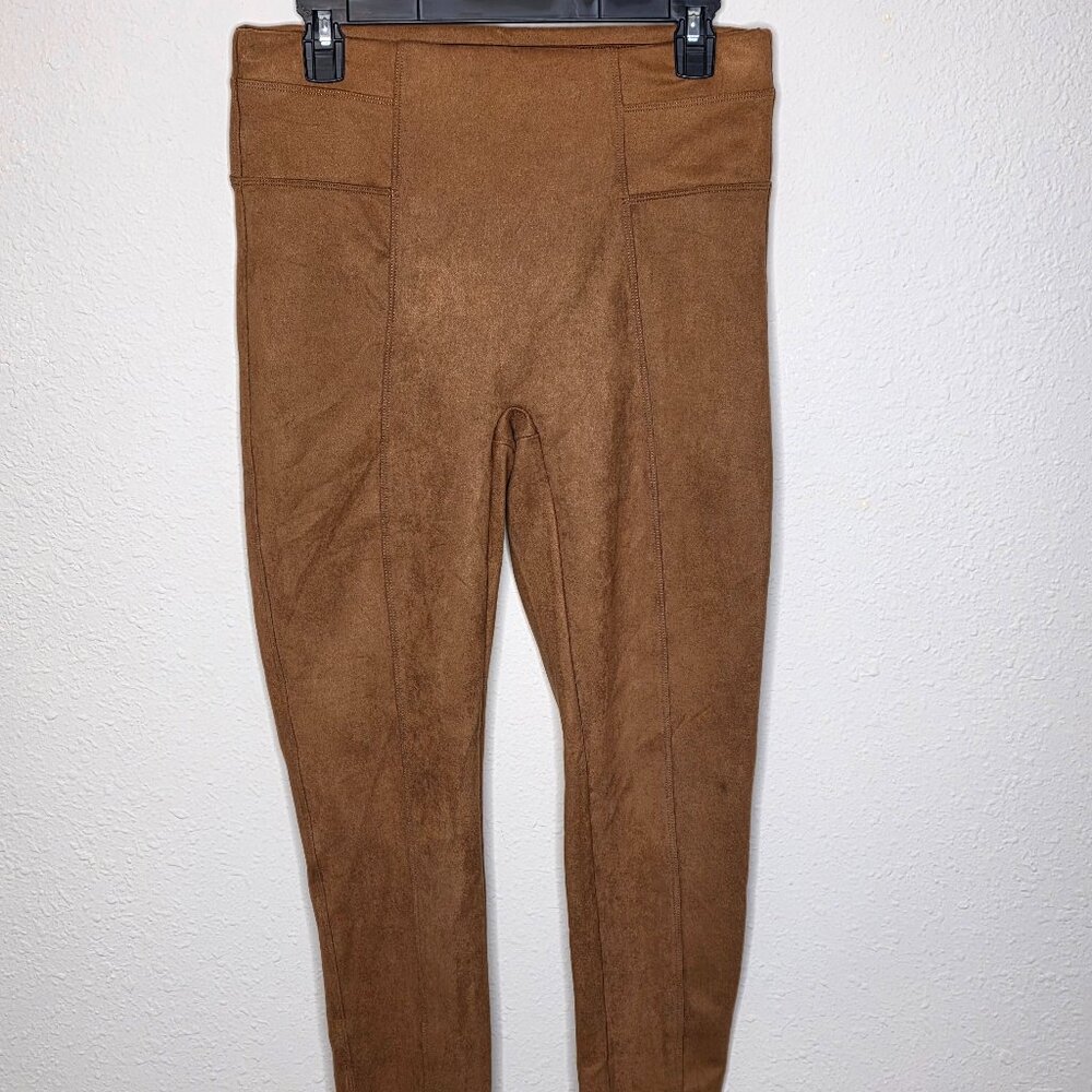 SPANX Women's Faux Suede Leggings in Rich Caramel, Size L/G